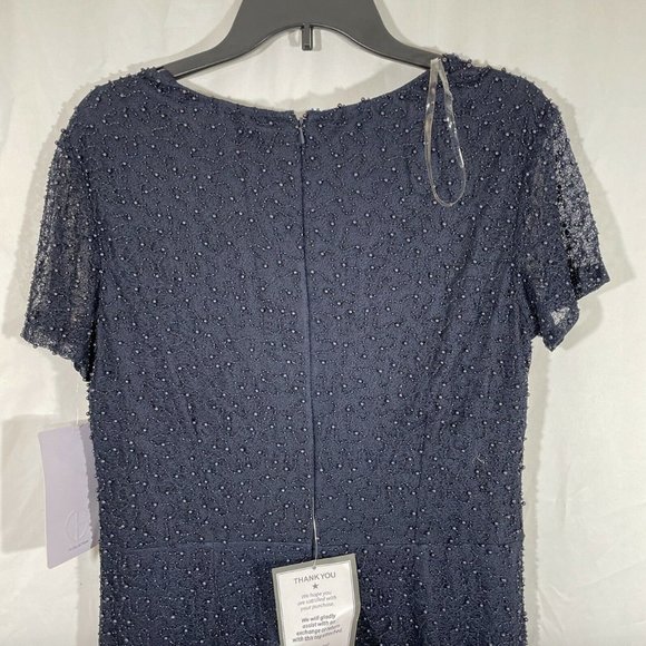 NWT $358 JS Collection Cowl Neck Beaded Mesh‎ Gown in Blue [SZ 10 ] - Picture 9 of 12